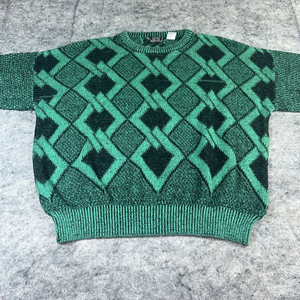 Vintage Bonwit Teller Men's XL Knit Sweater Green Long Sleeve‎ Crewneck Grandpa